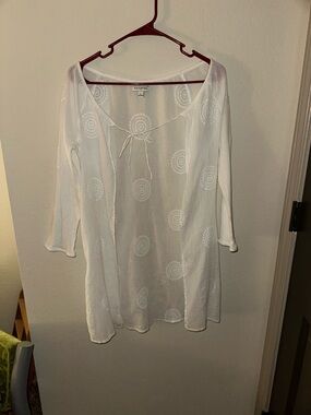 Boho Vintage Y2k White Embroidered Tunic Cover-Up